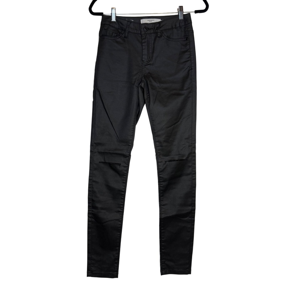 VERO MODA‎ DENIM High Waisted Black Coated Skinny Jeans Size 27/32 Whimsygoth